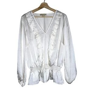Michael Kors Satin Long Sleeve Pirate Blouse White Size 1X Plus